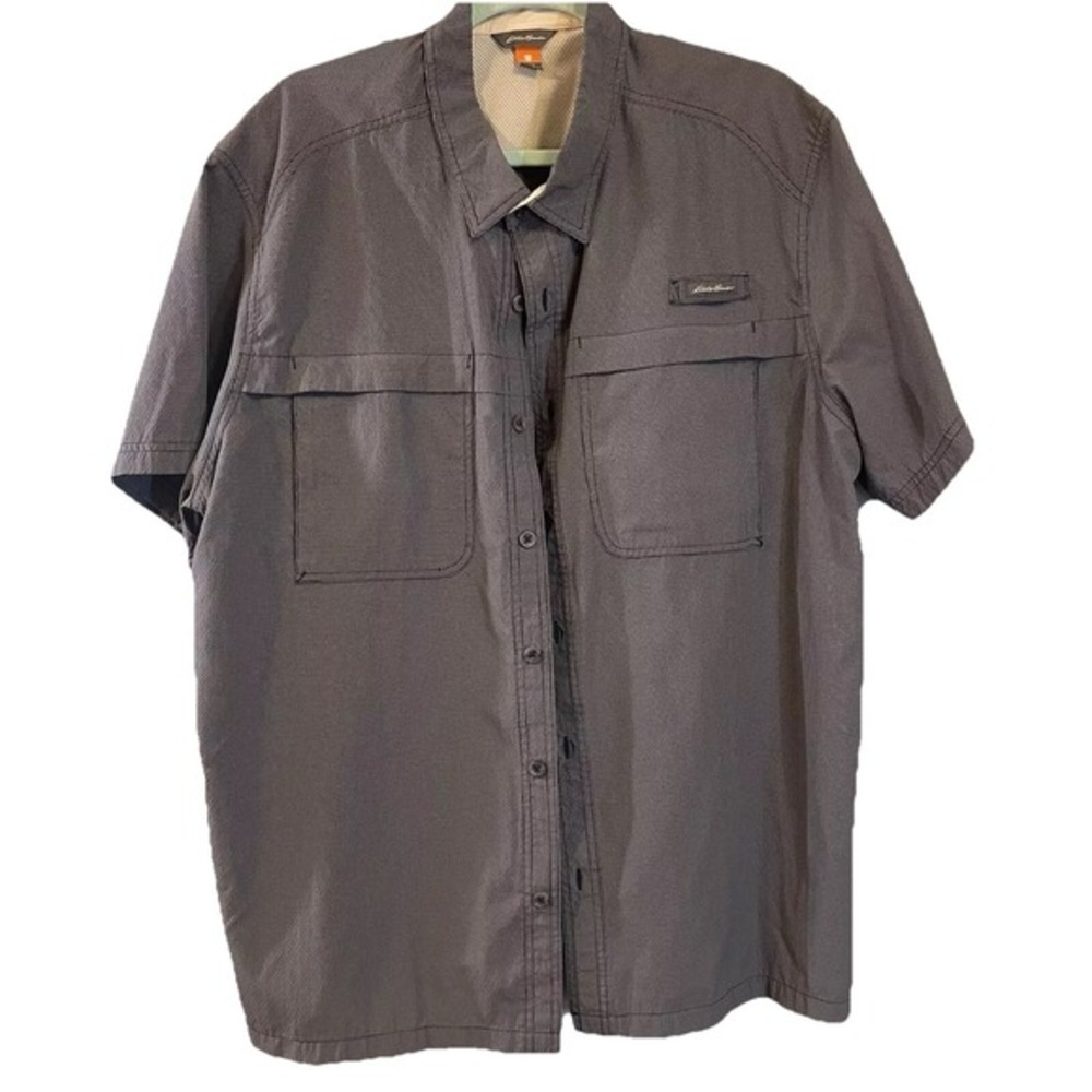 Eddie Bauer Mens‎ Gray Short Sleeve Vented Shirt Size L Fishing Outdoors Pockets